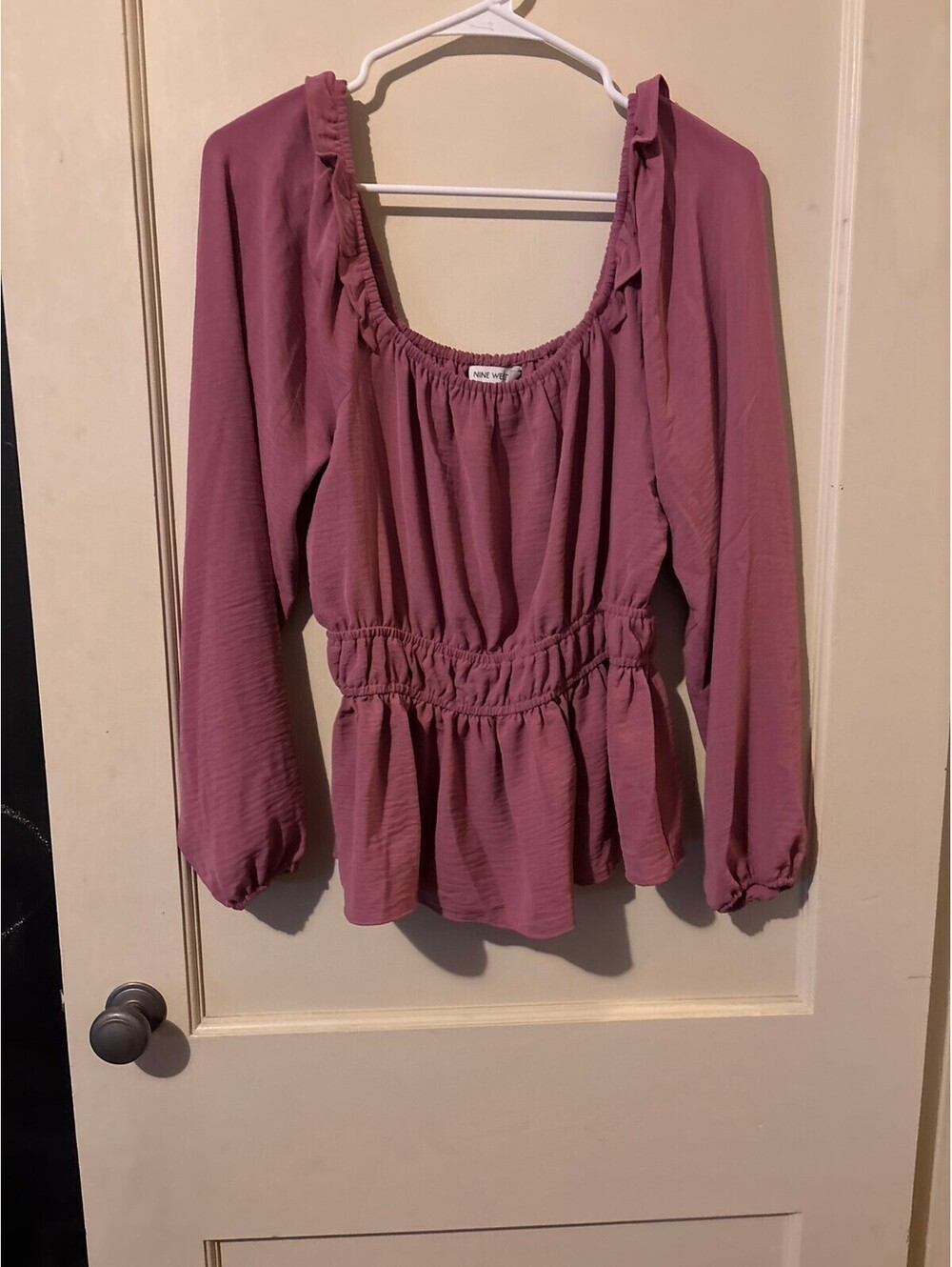 Nine West Women's Long Sleeve Peplum Top in Mauve, Size XS